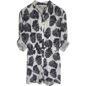 Diane von Furstenberg DVF Deandra Silk Romper Black White Abstract Wave Size 2